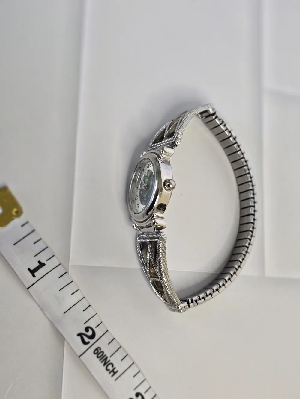 Vintage 90's LA Express Silver Watch with Iridescent Mother-of-Pearl Inset